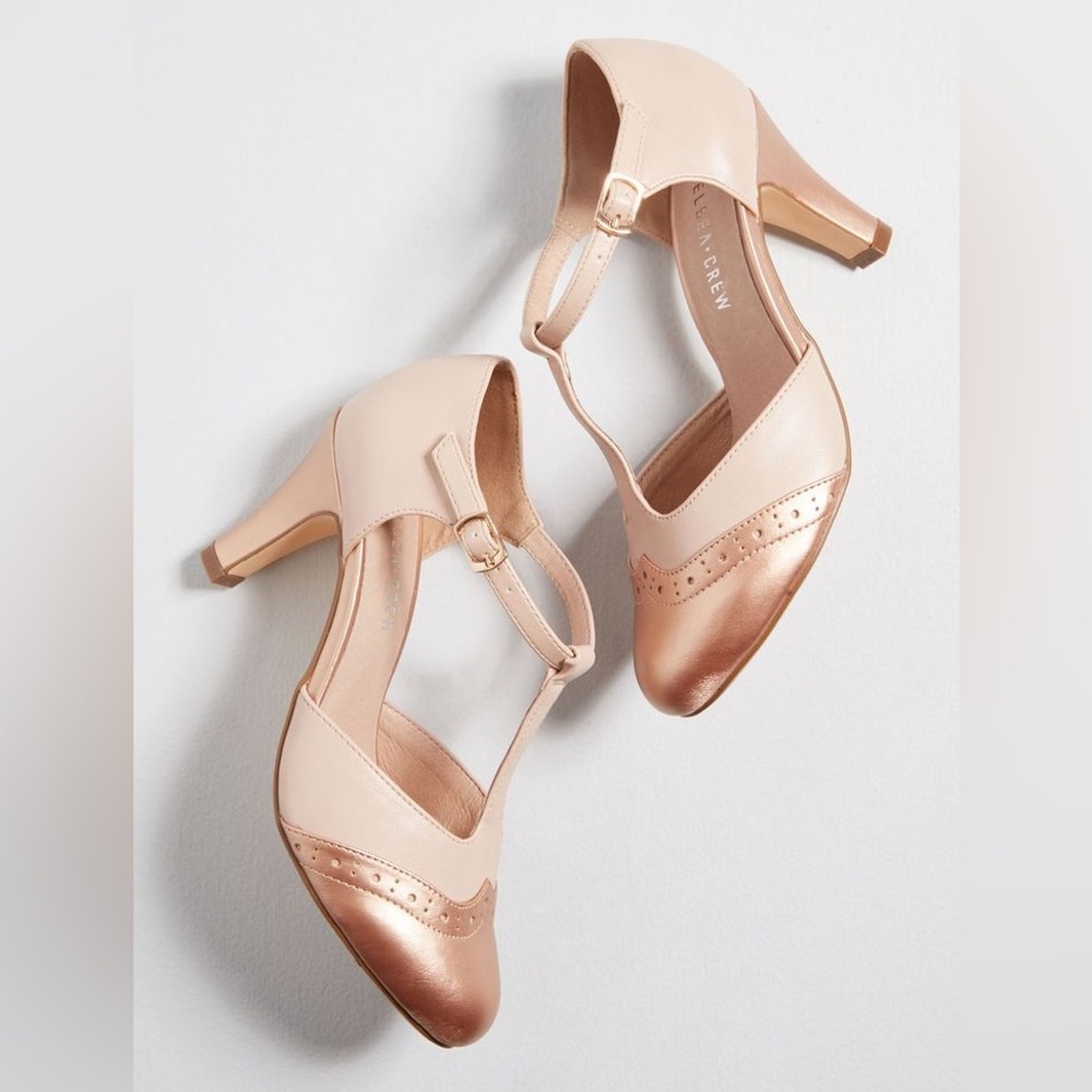 Chelsea Crew "Vivacious Vibes" T-strap heel in rose gold and blush Women's 7